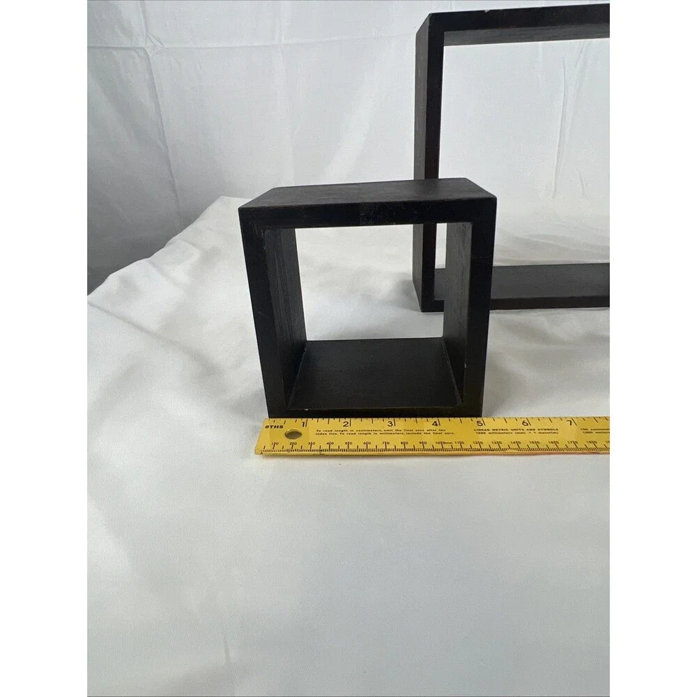 Set of 3 Black Floating Box Wall Shelves Shadow Cube Display Shelves Decor